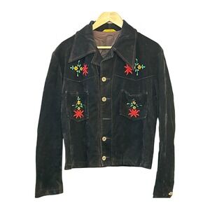 Vintage 70 Embroidered Dagger Collar Velvet Western Jacket Cowgirl Boho Festival